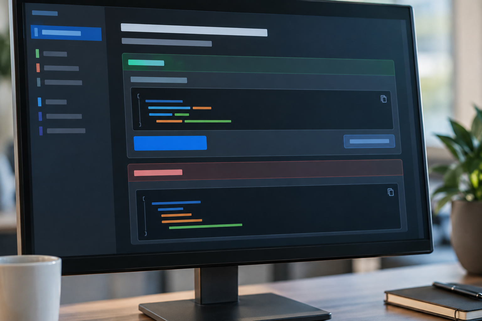 Абстрактная структура страницы документации API с разделами запросов и ответов